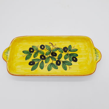 Tray Decorated Olives Yellow Background