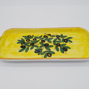 Tray Decorated Olives Yellow Background