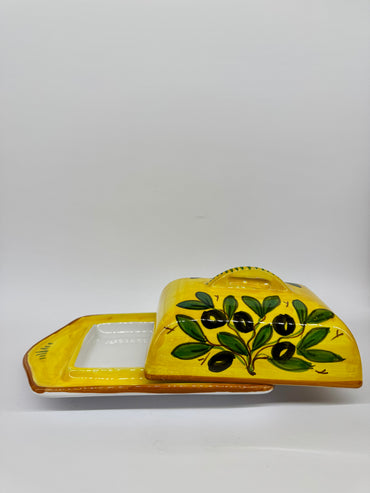 Rectangular Butter Holder Olive Decoration Yellow Background