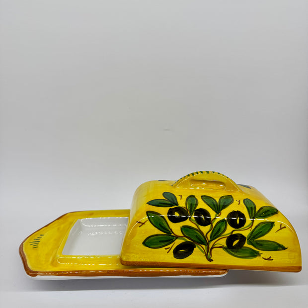 Rectangular Butter Holder Olive Decoration Yellow Background
