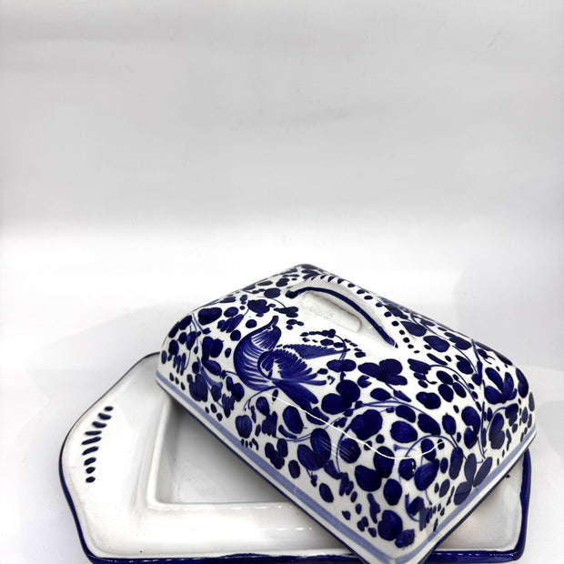 Oval Butter Holder Blue Arabesque Decor