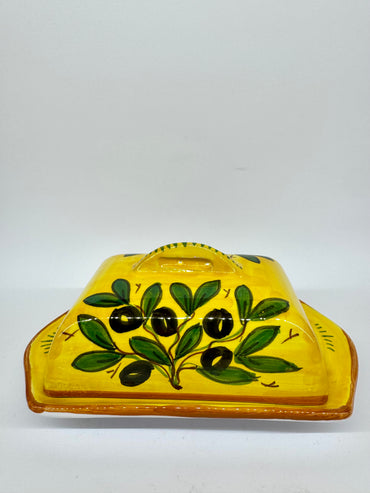 Rectangular Butter Holder Olive Decoration Yellow Background