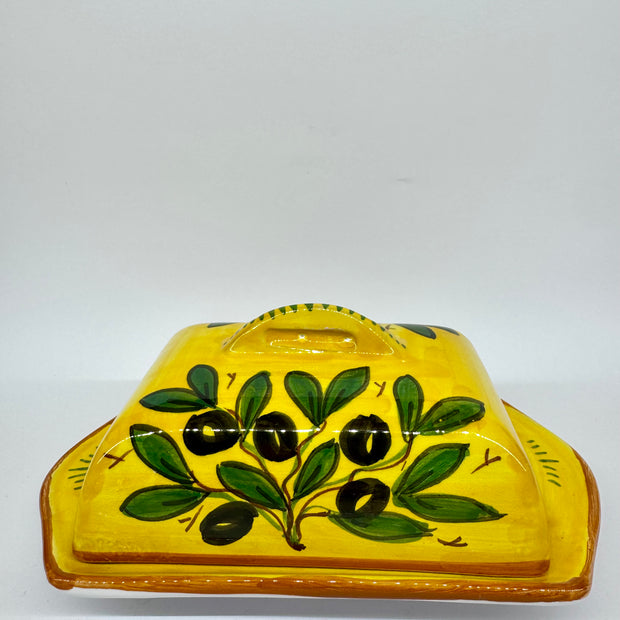 Rectangular Butter Holder Olive Decoration Yellow Background