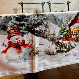 Tovaglia con pupazzo di neve e babbo Natale Digitale