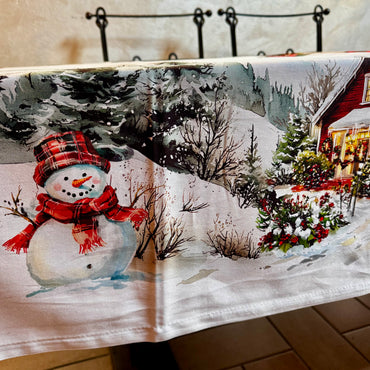 Tovaglia con pupazzo di neve e babbo Natale Digitale