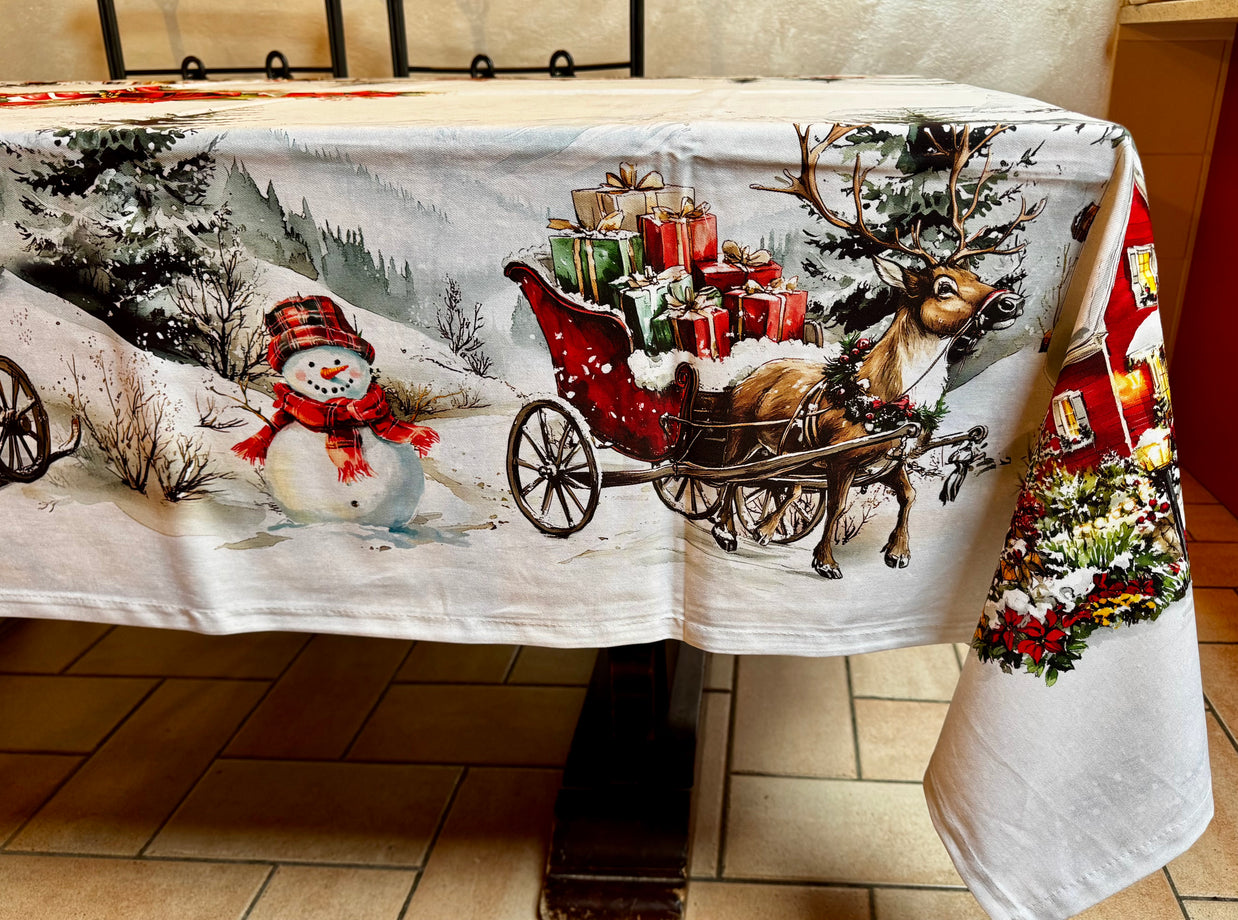 Tovaglia con pupazzo di neve e babbo Natale Digitale