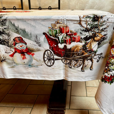 Tovaglia con pupazzo di neve e babbo Natale Digitale