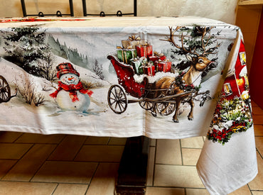 Tovaglia con pupazzo di neve e babbo Natale Digitale