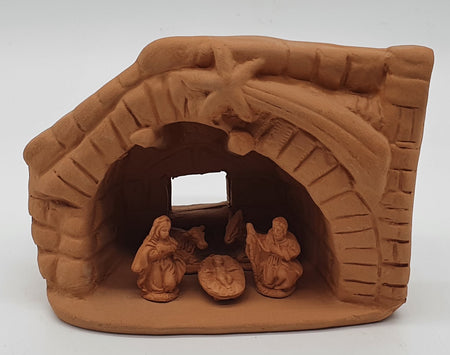 Terracotta Nativity Scene with Hut 5 Pieces cm 3,5