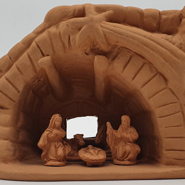 Terracotta Nativity Scene with Hut 5 Pieces cm 3,5