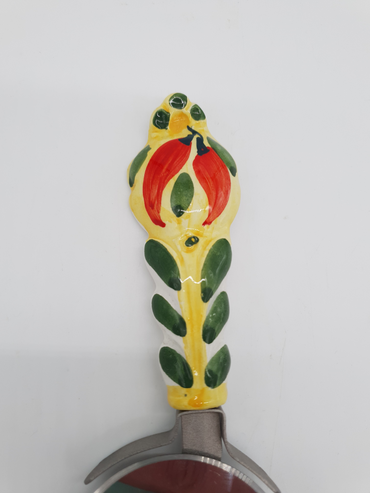 Taglia Pizza a Rotella Decoro Peperoncino Fondo Giallo Acciaio e Ceramica