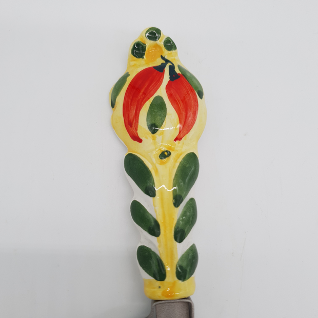 Taglia Pizza a Rotella Decoro Peperoncino Fondo Giallo Acciaio e Ceramica