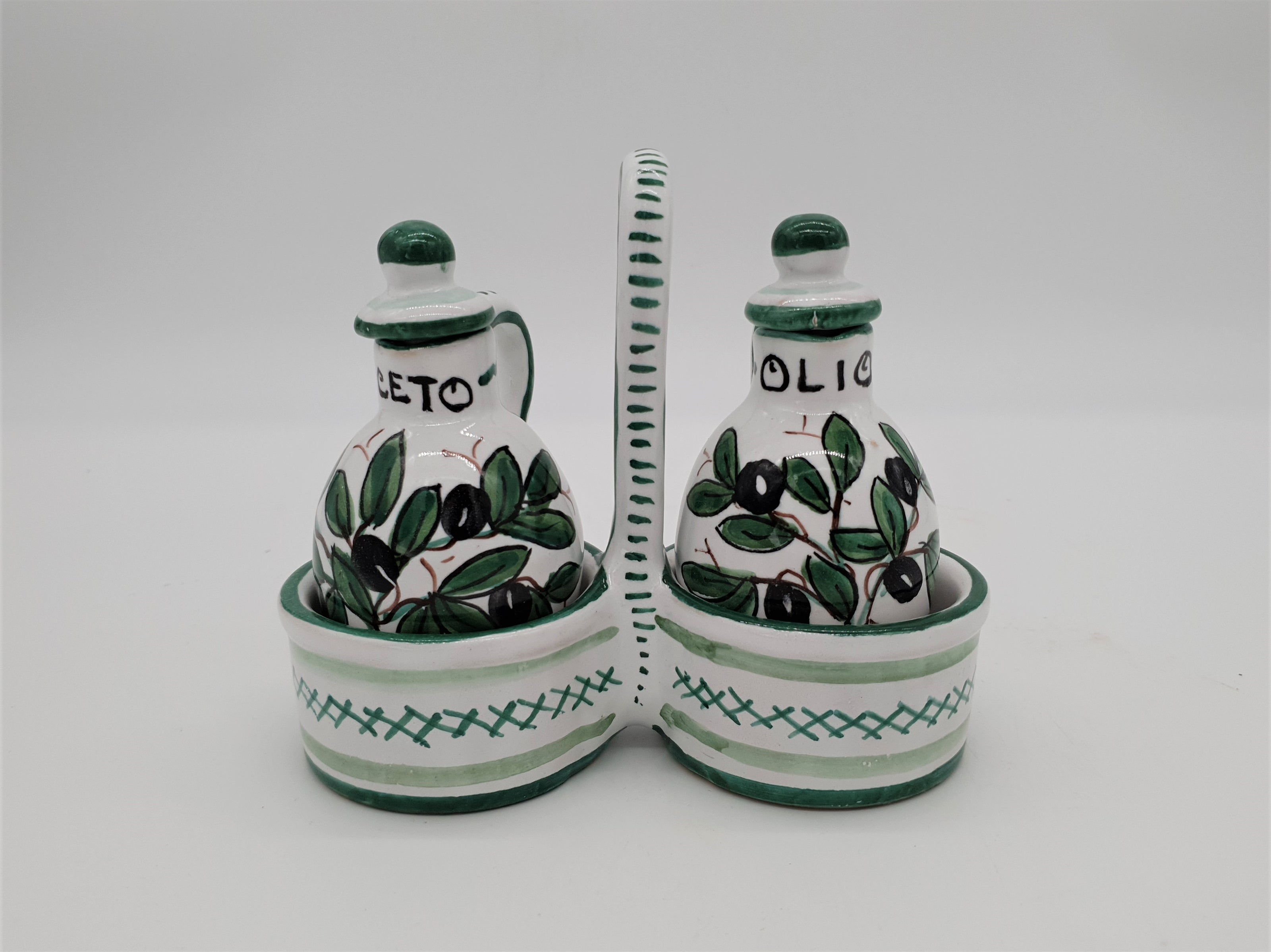Set Olio Aceto Decoro Olive Fondo Bianco