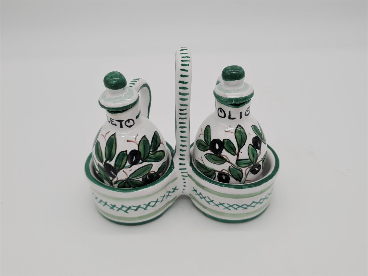 Set Olio Aceto Decoro Olive Fondo Bianco