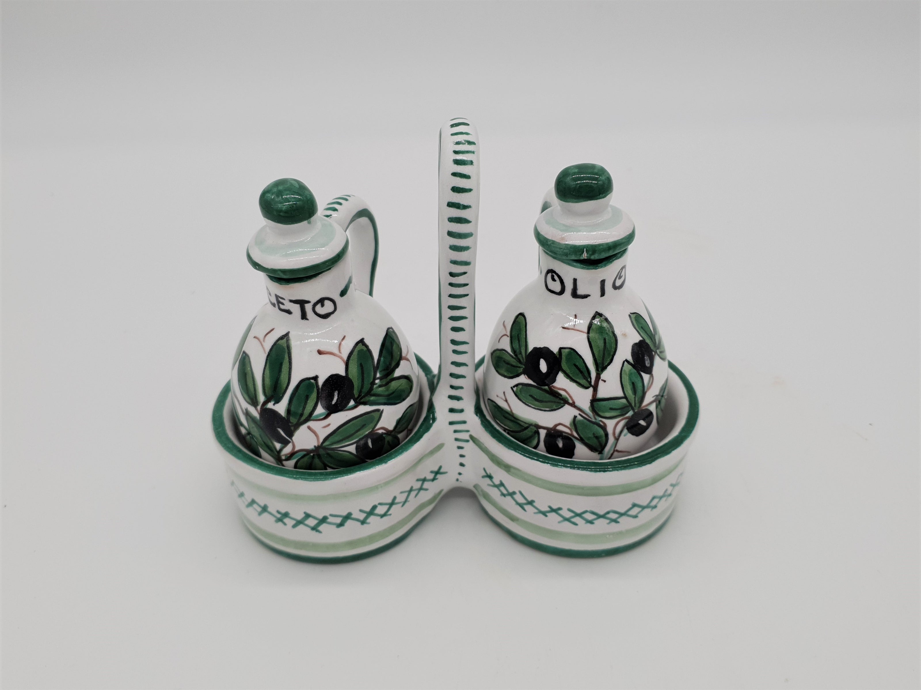 Set Olio Aceto Decoro Olive Fondo Bianco