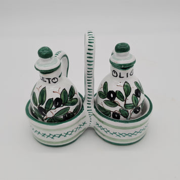 Set Olio Aceto Decoro Olive Fondo Bianco
