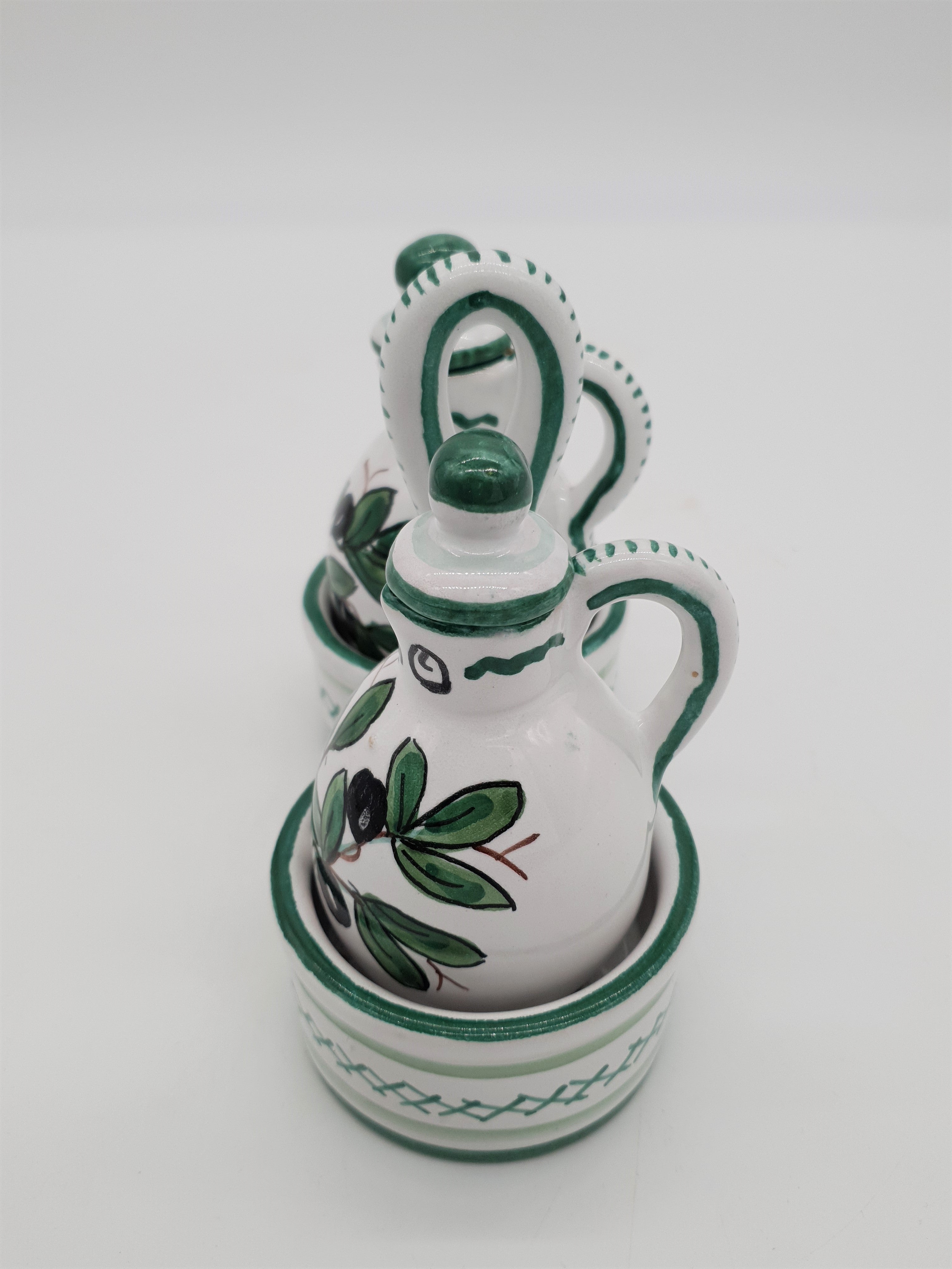 Set Olio Aceto Decoro Olive Fondo Bianco