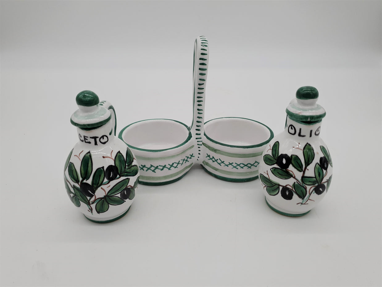 Set Olio Aceto Decoro Olive Fondo Bianco
