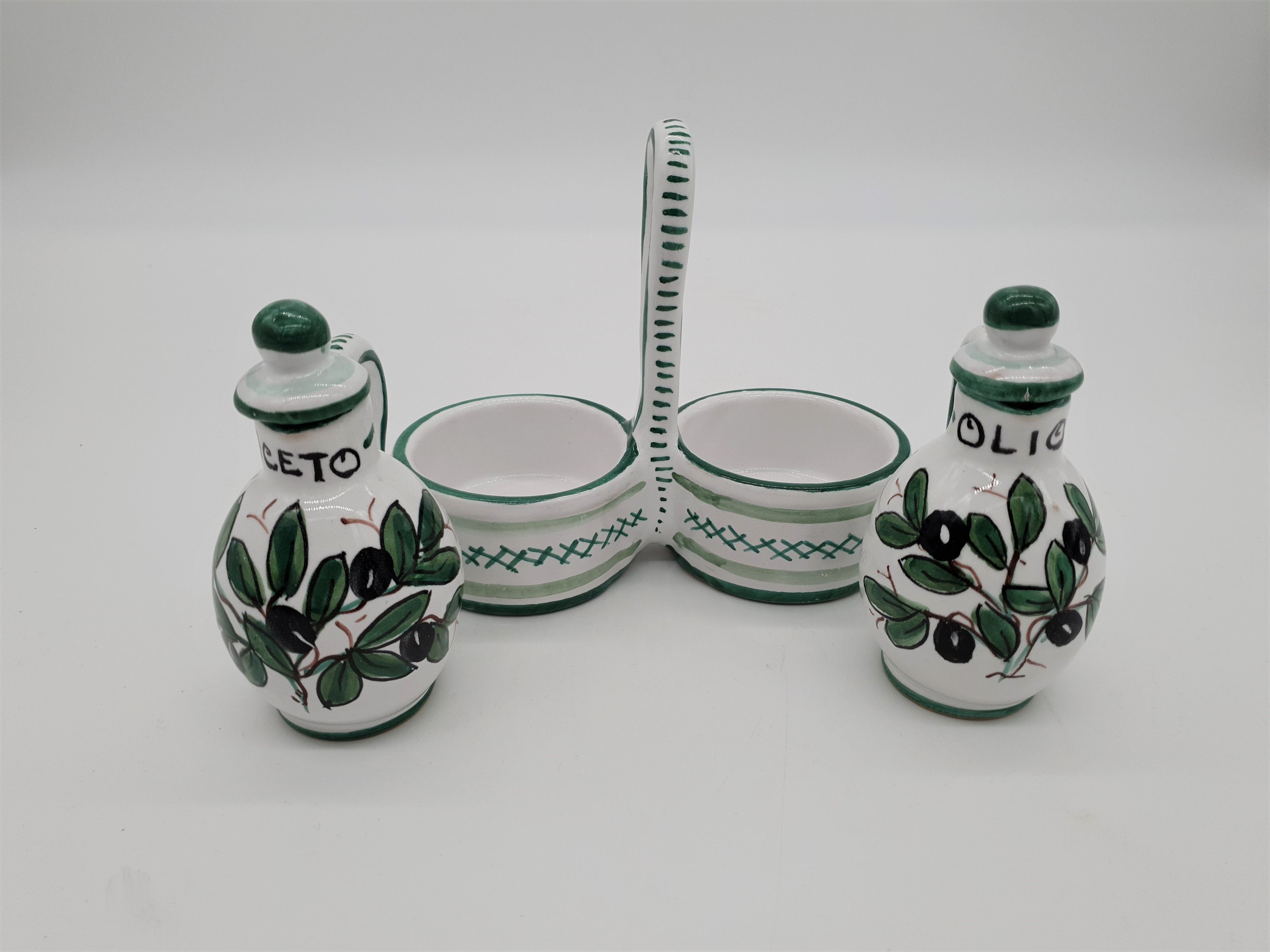 Set Olio Aceto Decoro Olive Fondo Bianco