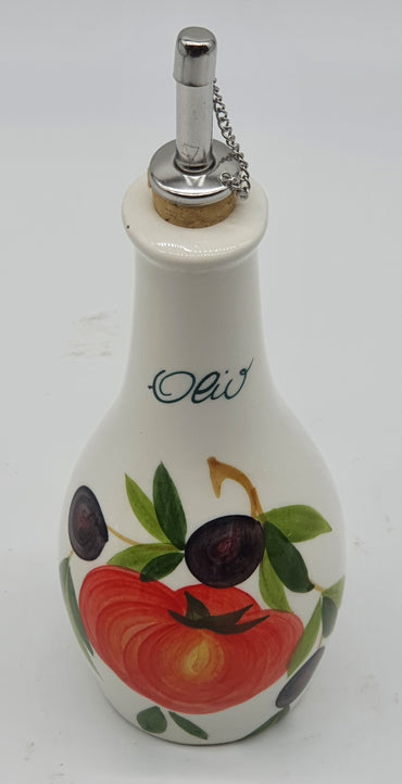 Small Oil Cruet With Tomatoes And Olives Decor
