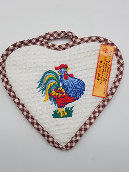 Heart-shaped Potholder Cream Rooster