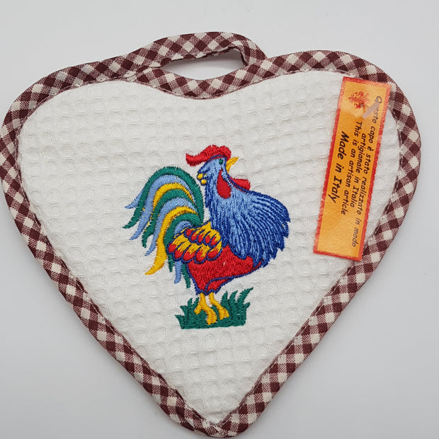 Heart-shaped Potholder Cream Rooster
