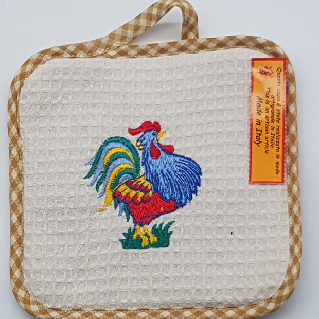 Square Potholder Beige Rooster