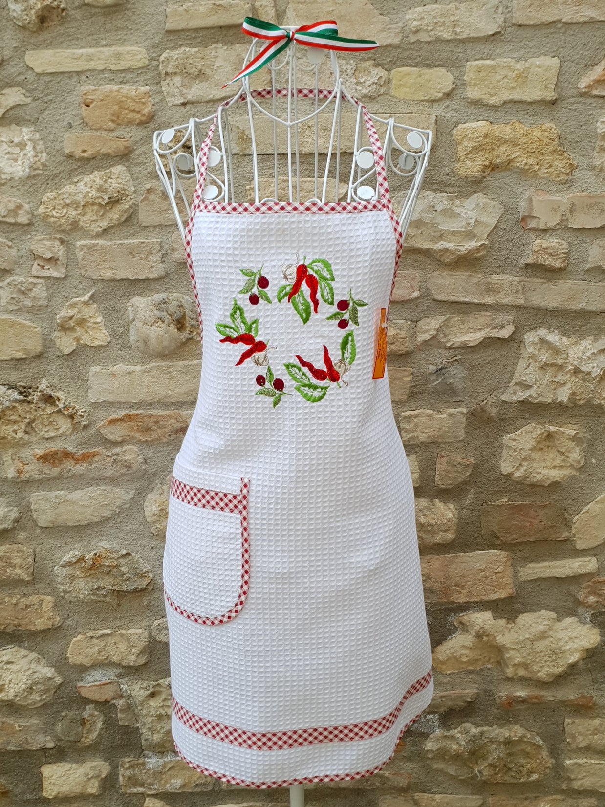 Grembiule Cucina Panna Nido D'Ape Olive E Peperoncini