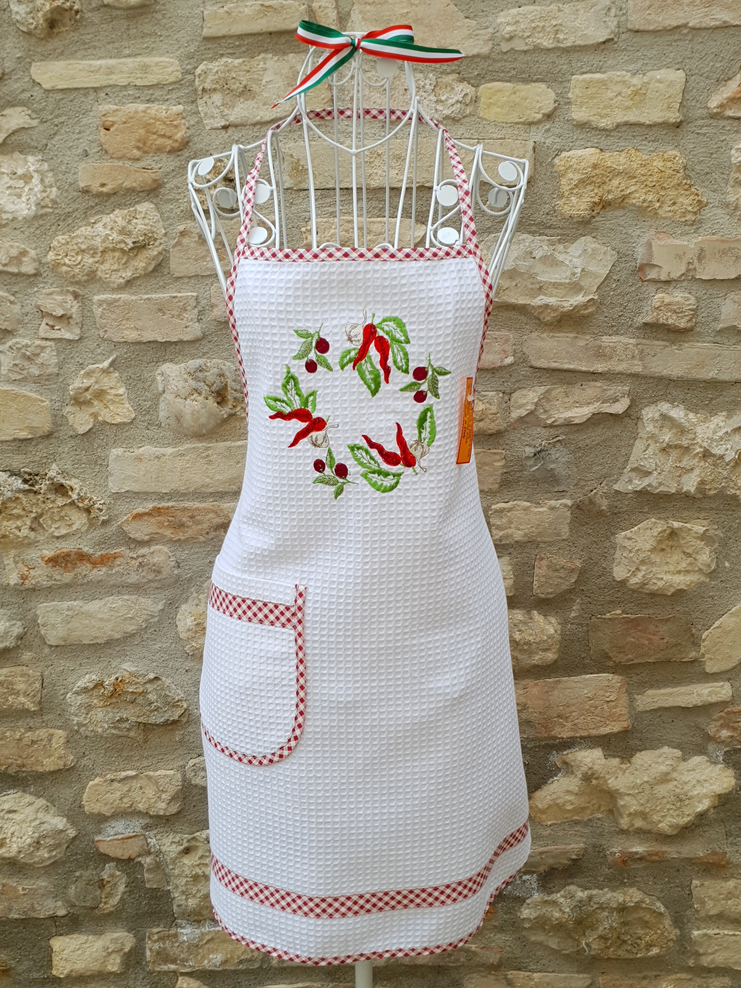Grembiule Cucina Panna Nido D'Ape Olive E Peperoncini