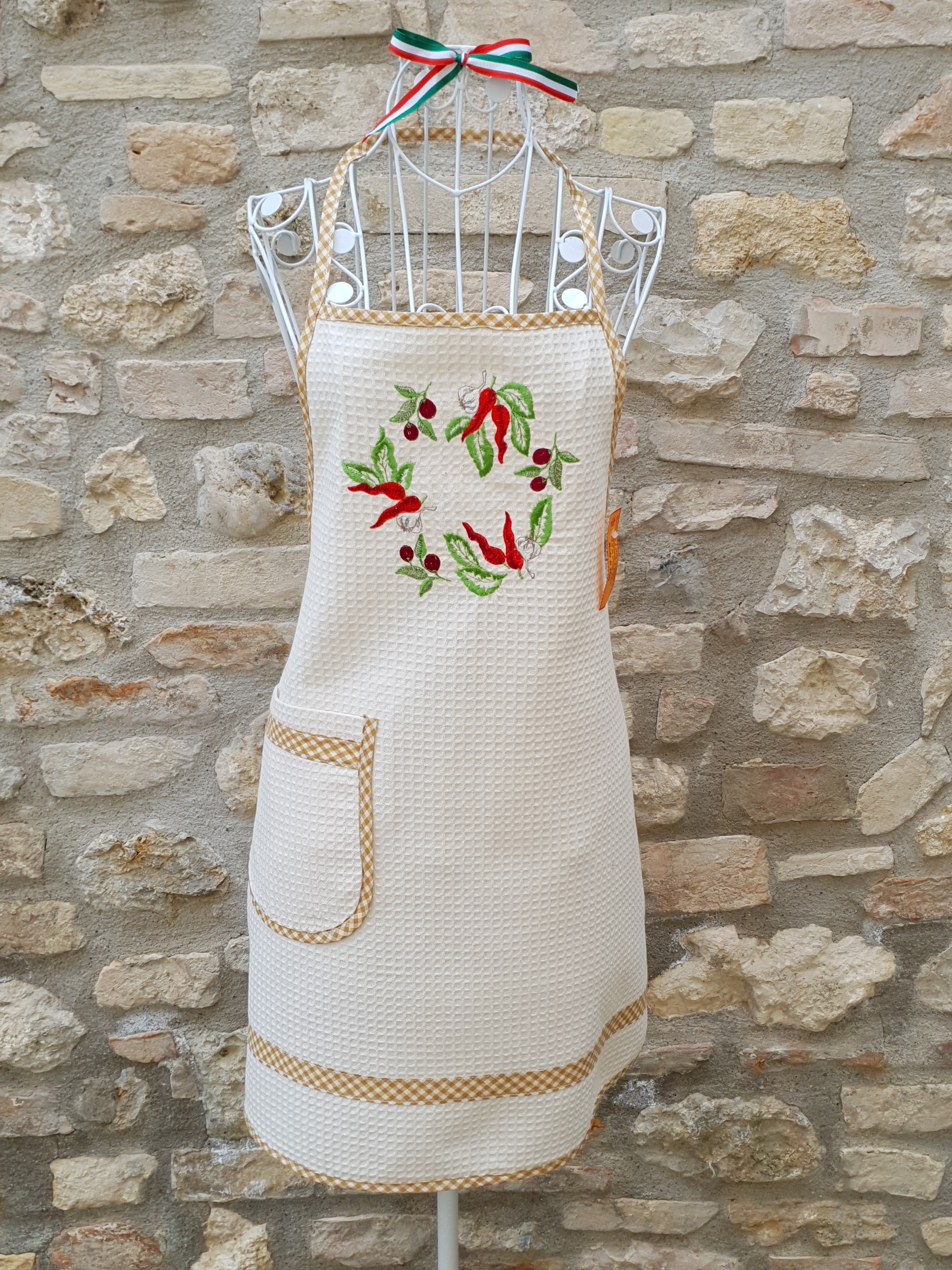 Kitchen Apron Beige Honeycomb and Chilli