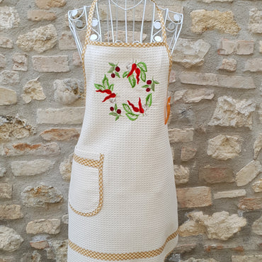 Kitchen Apron Beige Honeycomb and Chilli