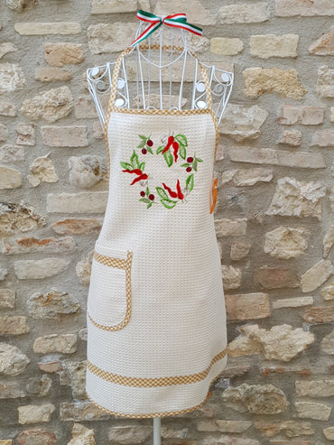 Kitchen Apron Beige Honeycomb and Chilli