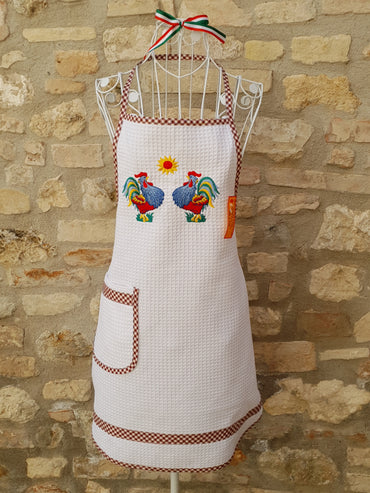 Kitchen Apron Cream Honeycomb Roosters
