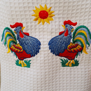 Kitchen Apron Cream Honeycomb Roosters