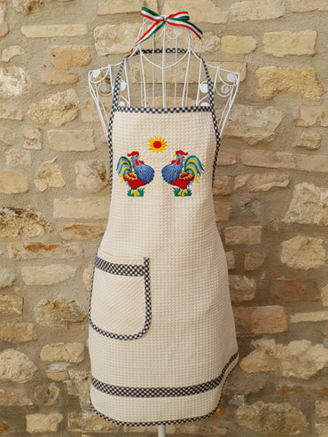 Kitchen Apron Beige Honeycomb Roosters