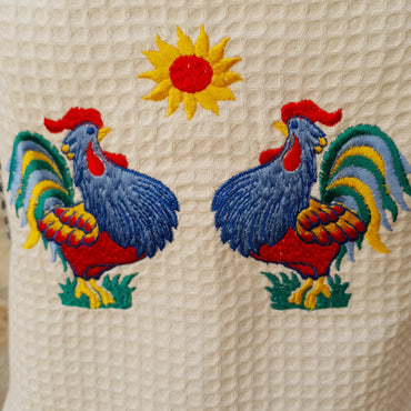 Kitchen Apron Beige Honeycomb Roosters