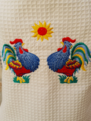 Kitchen Apron Beige Honeycomb Roosters