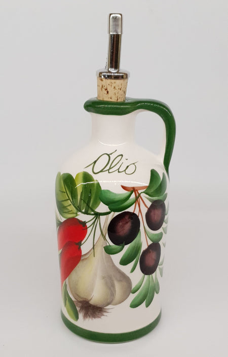 Oliera grande con manico Decoro Aglio Olive Peperoncino