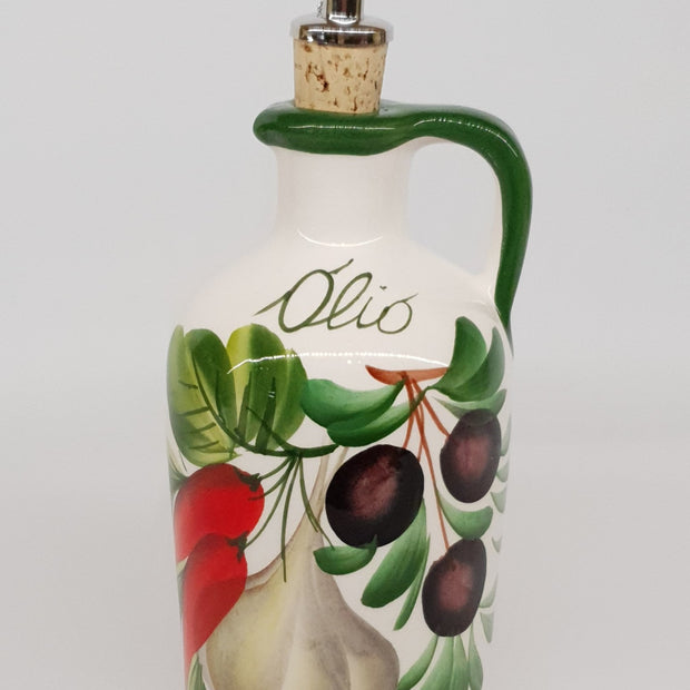 Oliera grande con manico Decoro Aglio Olive Peperoncino