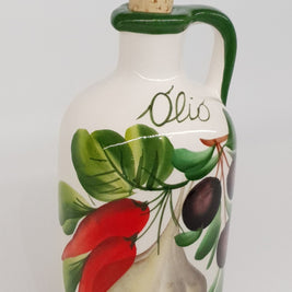Oliera grande con manico Decoro Aglio Olive Peperoncino