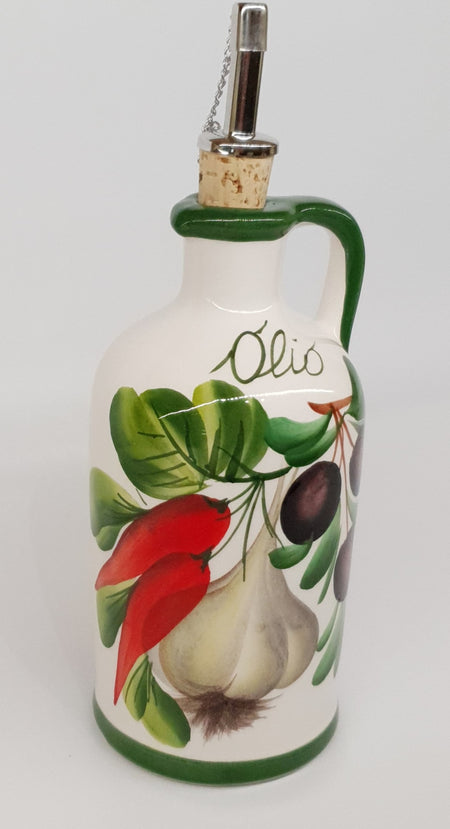 Oliera grande con manico Decoro Aglio Olive Peperoncino