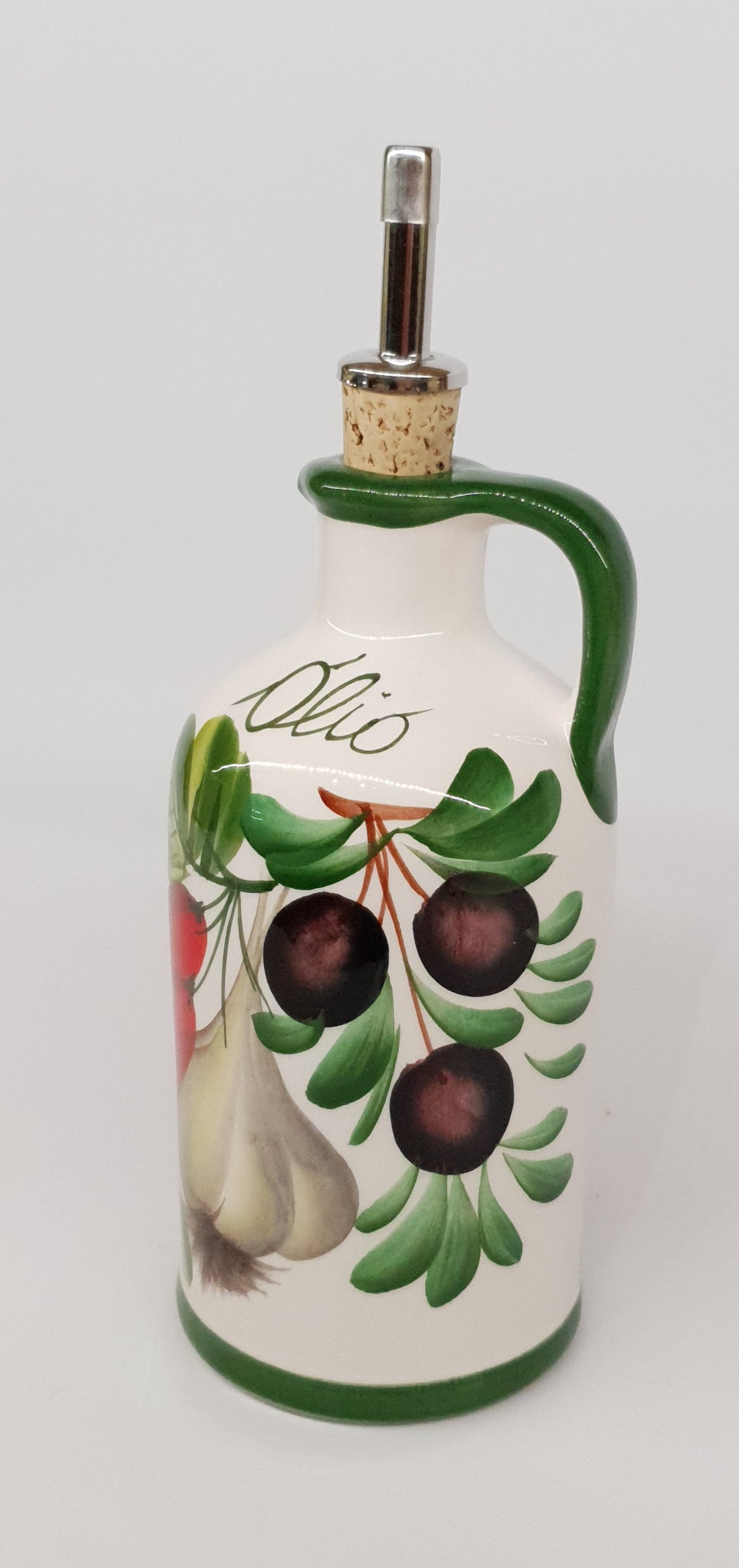 Oliera grande con manico Decoro Aglio Olive Peperoncino