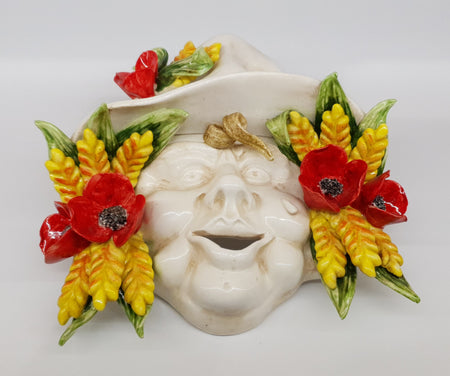 Maschera Contadino Spighe e Papaveri in Ceramica