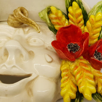 Maschera Contadino Spighe e Papaveri in Ceramica