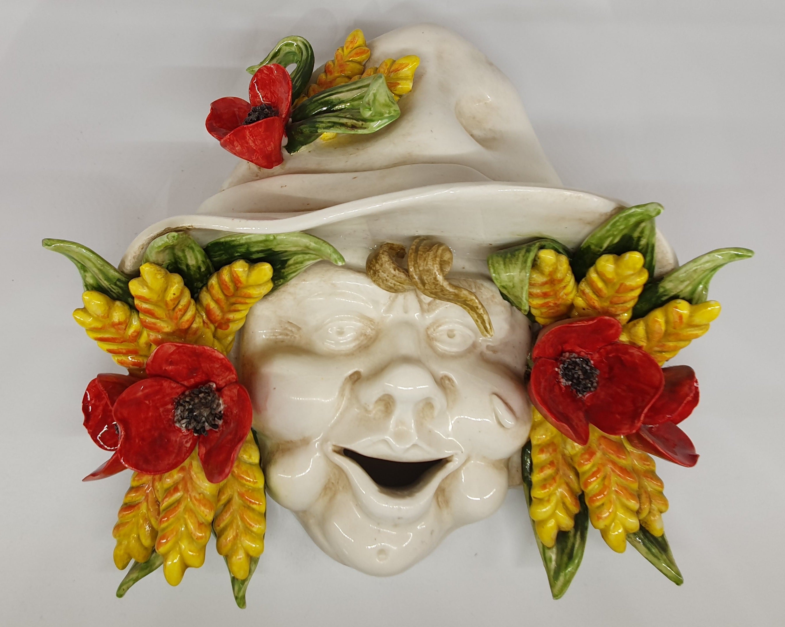 Maschera Contadino Spighe e Papaveri in Ceramica