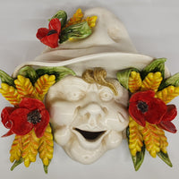 Maschera Contadino Spighe e Papaveri in Ceramica