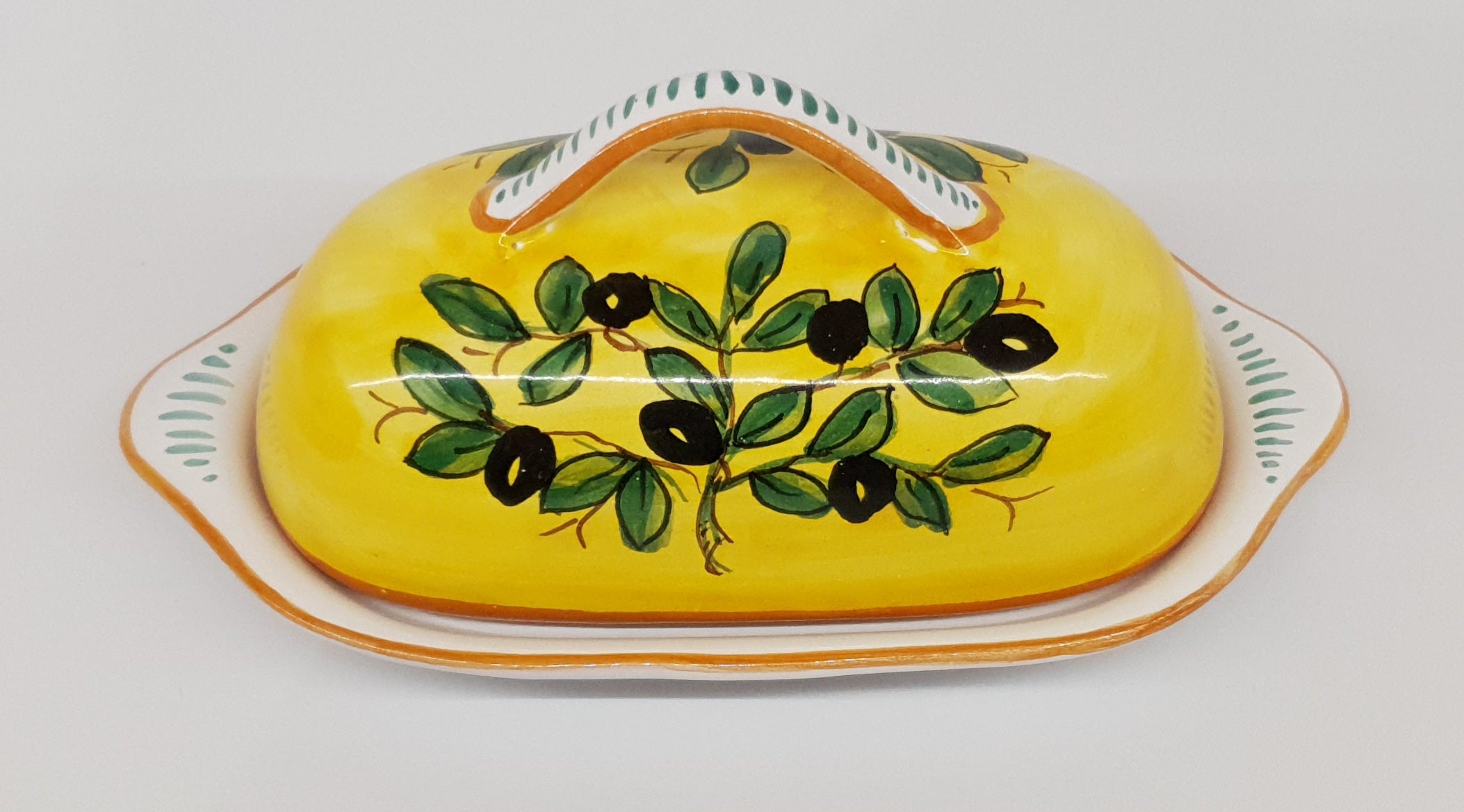 Oval Butter Holder Olive Decoration Yellow Background