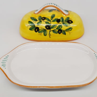 Oval Butter Holder Olive Decoration Yellow Background