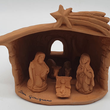 Terracotta Nativity Scene with Hut 5 Pieces cm 6