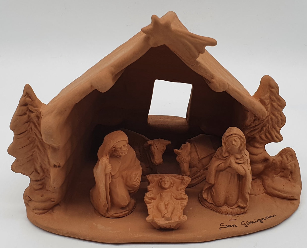 Presepe Terracotta Con Capanna E Alberi 5 Pezzi cm 7